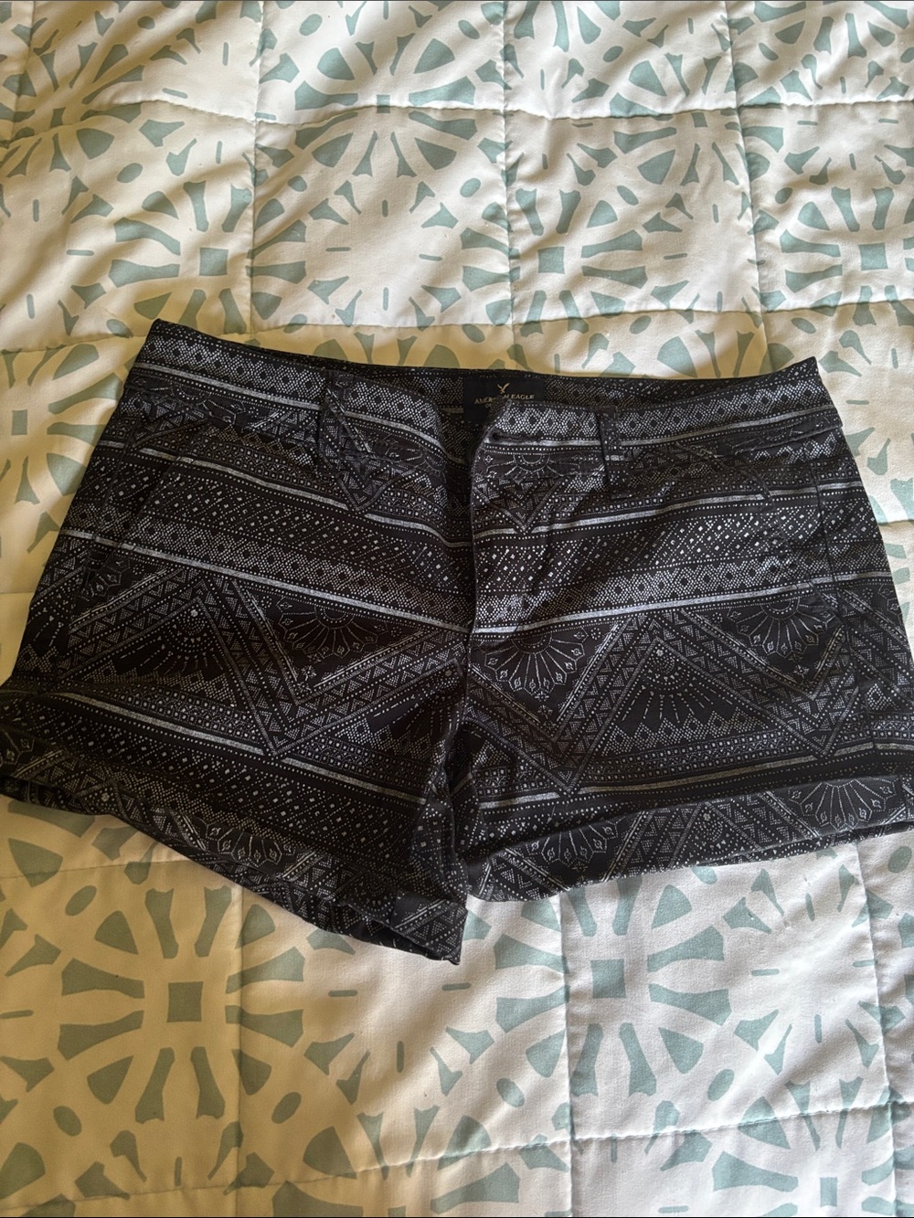 American Eagle Outfitters Black Geometric Print Shorts